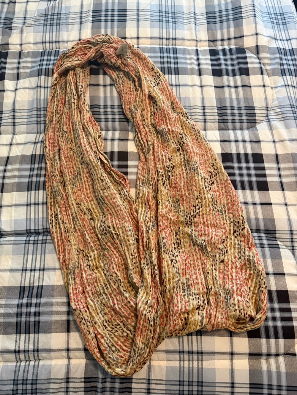 Ecote Open-Knit Multicolor Infinity Scarf in Cream, Coral & Olive